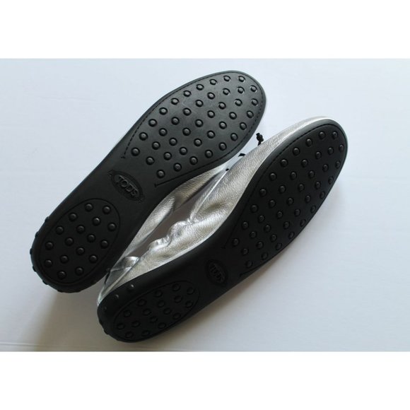 TOD'S Leather Ballerina Flat Silver Size 38/ US 8 Bow - Picture 7 of 10